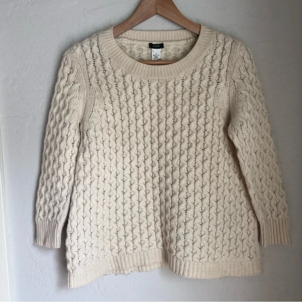 J. Crew 100% Wool Cable Knit Crewneck Sweater Size: S‎